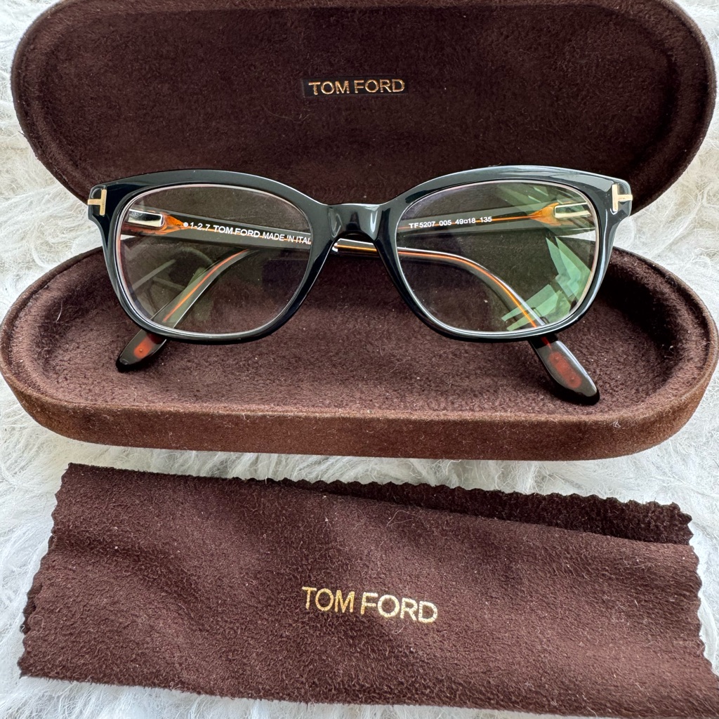 Tom Ford Black And Gold Eyeglasses With Brown Case